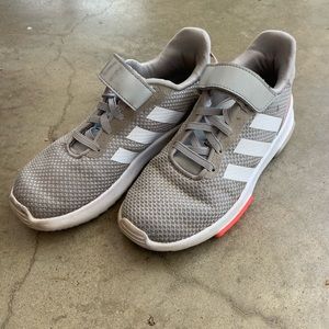 Girls Adidas tennis shoes.  ( worn) size 2 1/2